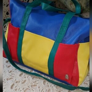 1980's Primary Colors Leather Babi Bags Diaper Bag By Romar International